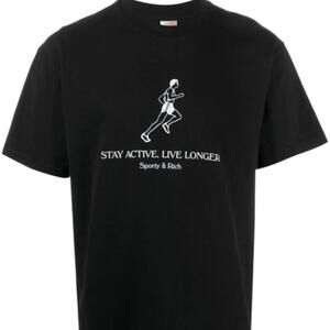 Sporty & Rich Live Longer T-Shirt Black/White size large